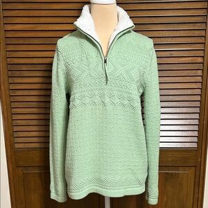 NWT Croft & Barrow Mint Green Cable Knit Patterned 1/4 Front Zip Sweater Size S